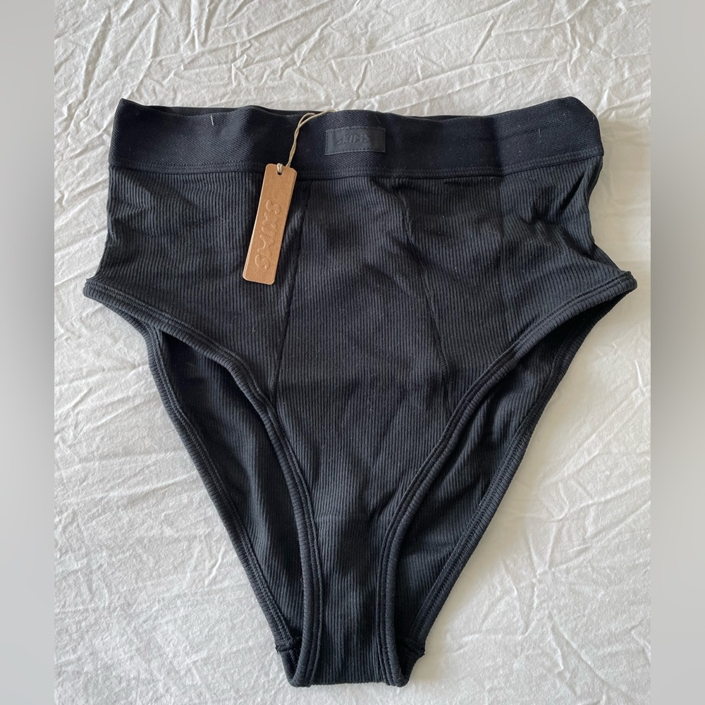 SKIMS cotton high waist brief size small, color soot.  New with tags.